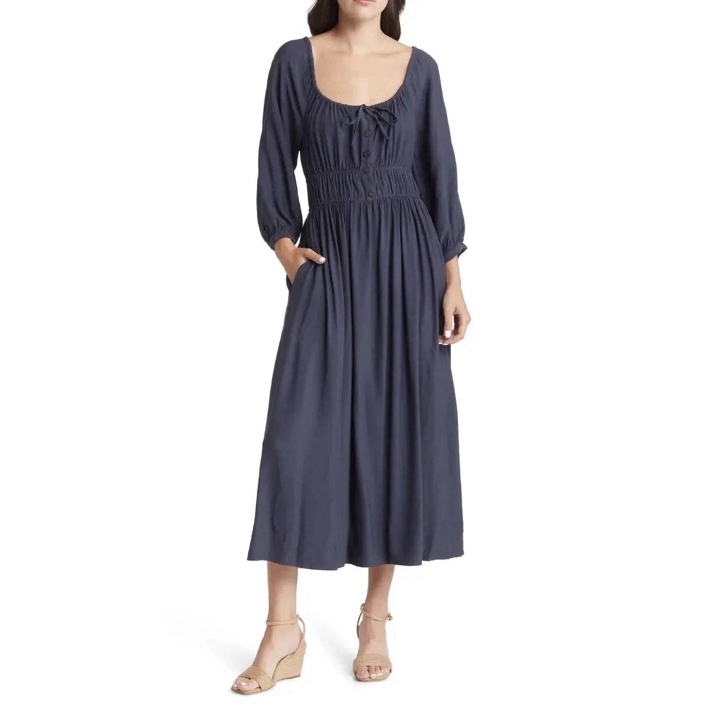 Madewell Sophia Twill Midi Women's Dress Off Shoulder Size Small Cottagecore - Picture 2 of 10